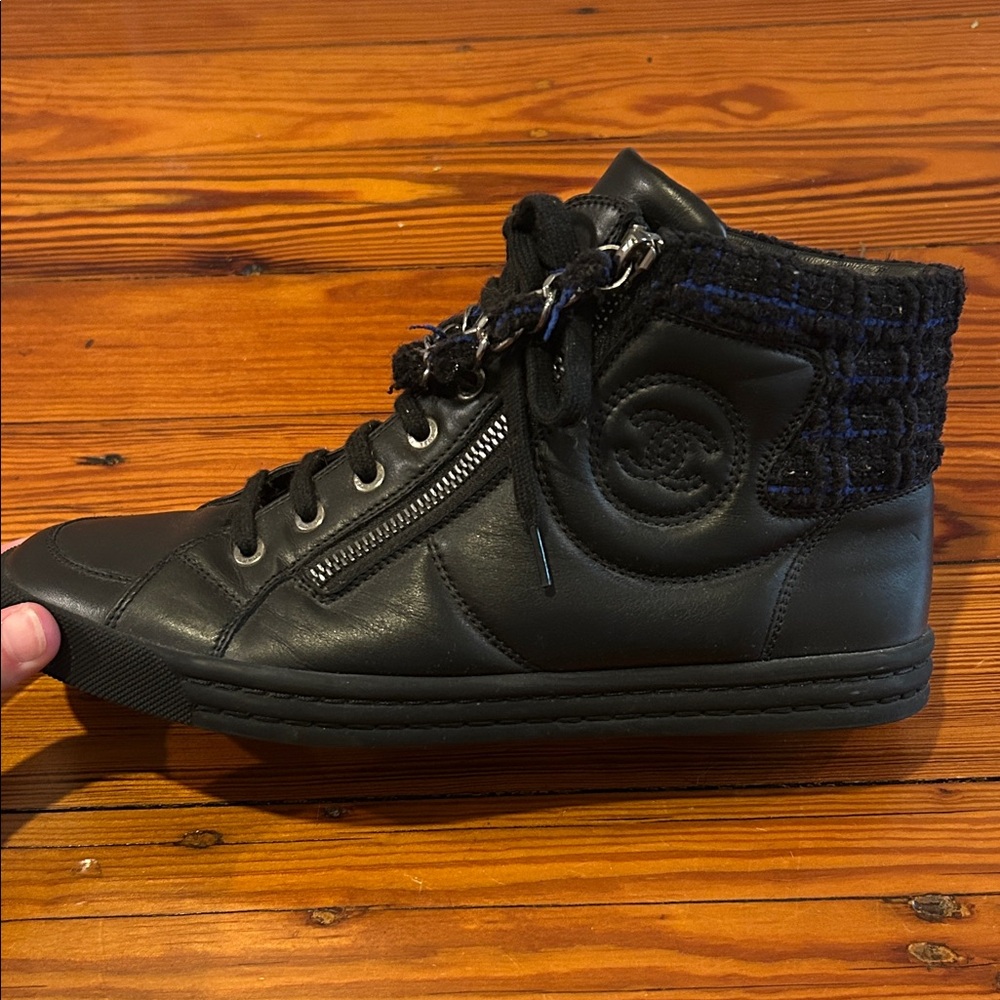 Chanel Leather and Tweed High Top Sneakers - Picture 2 of 16